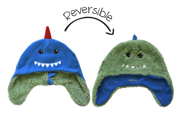 Kids & Baby Reversible Sherpa Hat - Dinosaur & Shark
