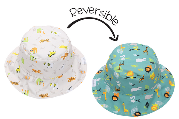 Reversible Kids Patterned Sun Hat - Grey Zoo