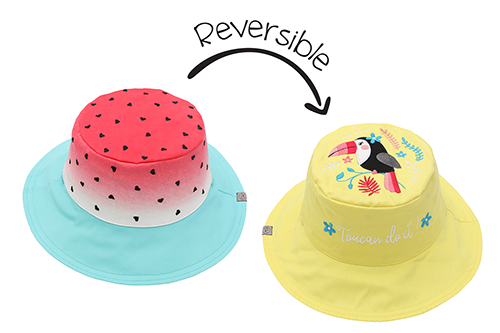 Reversible Kids & Toddler Sun Hat - Watermelon & Toucan