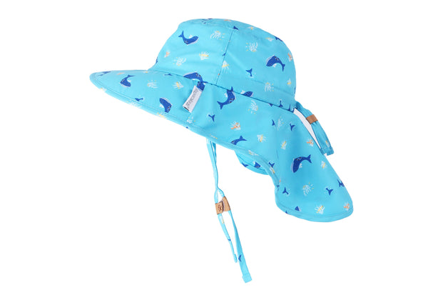 Baby/Kids Sun Hat with Neck Cape - Blue Whale - FlapJackKidsCanada