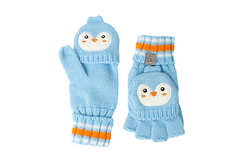 Kids Knitted Fingerless Penguin Gloves (with Mitten Flaps