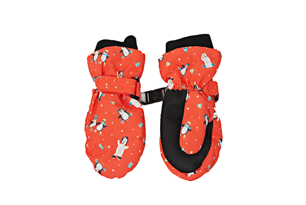 Kids Water Repellent Ski Mittens - Skating Penguin