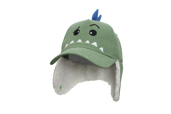 Kids 3D Winter Cap with Ear Flaps - Dinosaur