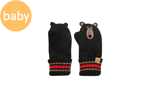 Baby Knitted Mittens - Black Bear