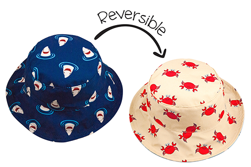 Reversible Baby & Toddler Patterned Sun Hat - Shark & Crab