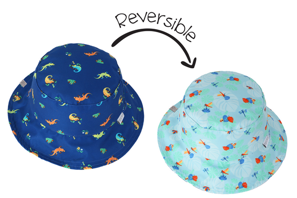 Baby/Kids Reversible Patterned Sun Hat - Blue Chameleon | Tropical