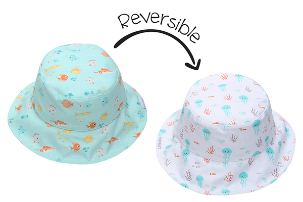 Reversible Kids Patterned Sun Hat - Fish | Jellyfish