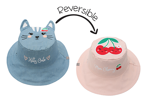 Reversible Kids & Toddler Sun Hat - Cat & Cherry
