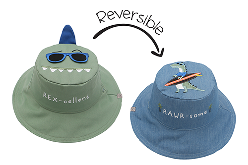Reversible Kids & Toddler Sun Hat - Dinosaur & Surfer Dino