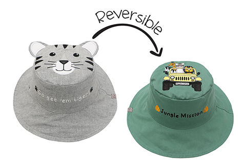 Reversible Kids & Toddler Sun Hat - Tiger & Safari Truck