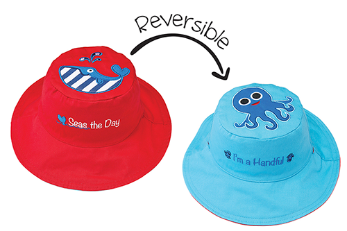Reversible Kids & Toddler Sun Hat - Whale & Blue Octopus