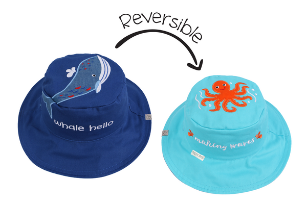 Baby/Kids Reversible Sun Hat - Blue Whale | Octopus