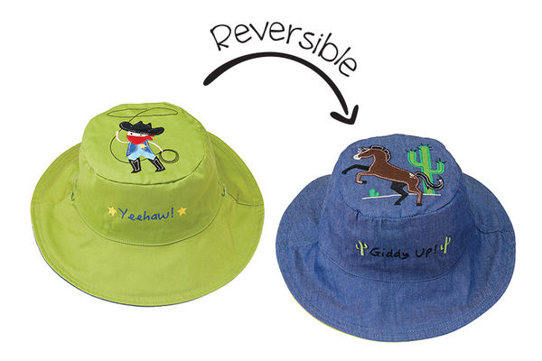 Reversible Kids Sun Hat - Cowboy / Horse