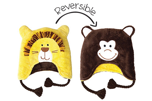 Kids & Baby Reversible Winter Hat - Lion & Monkey